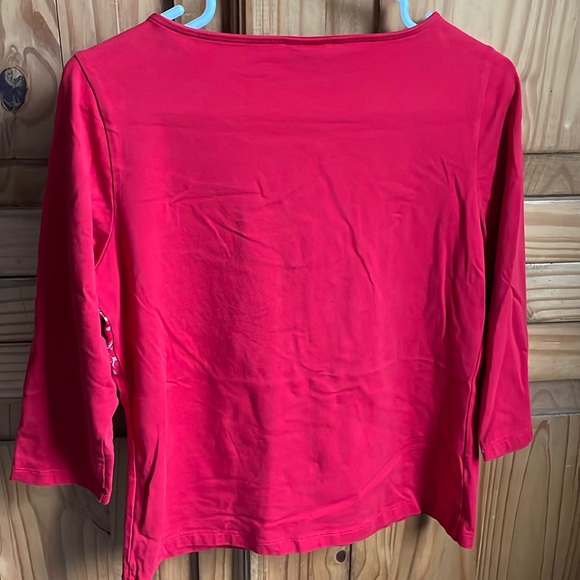 RUBY RD. petite Red with Silver Sequin & Shimmer Design 3/4 Sleeve Top Size PS - Picture 6 of 10